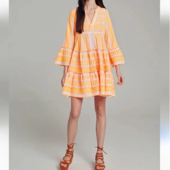 Devotion Twins Embroidered Ella Tunic Dress in Neon Orange M
